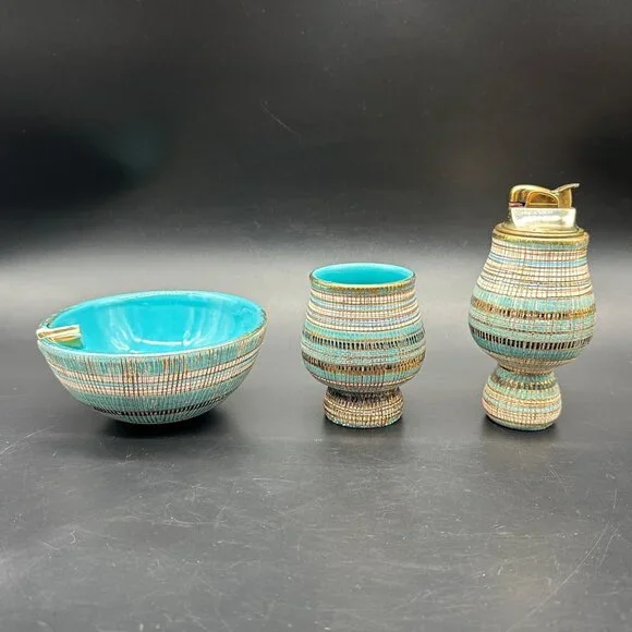 Mid Century Modern Seta SGRAFFITO Smoking Set Aldo Londi Bitossi 1950s Italy - Picture 2 of 13